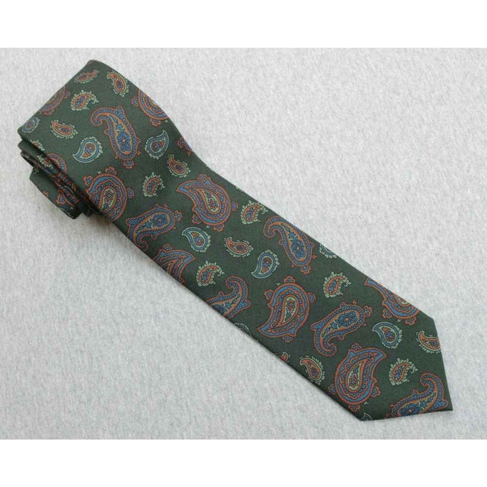 Paul Fredrick Tie Men Classic 3.5" Beige Silk Paisley 100% Silk 62" Long Italy